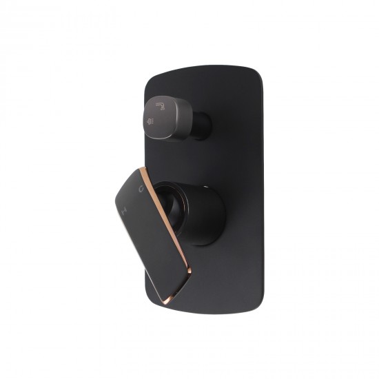 Esperia Matt Black & Rose Gold Solid Brass Wall Mounted Mixer with Diverter for shower and bathtub