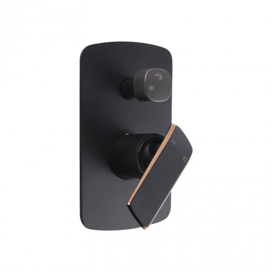 Esperia Matt Black & Rose Gold Solid Brass Wall Mounted Mixer with Diverter for shower and bathtub
