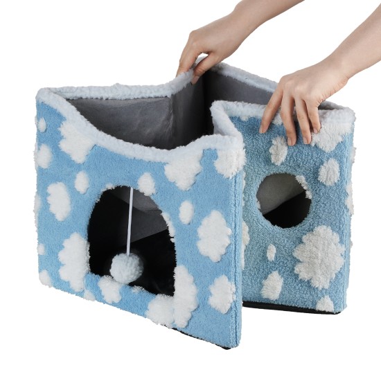 Sky Patter Double-Layer Cat House with Scratching Mat Foldable Enclosed Cat Cave Pet Cube House Nest for Indoor Sky Patter Double-Layer Cat House with Scratching Mat Foldable Enclosed Cat Cave Pet Cube House Nest for Indoor