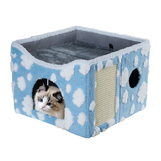 Sky Patter Double-Layer Cat House with Scratching Mat Foldable Enclosed Cat Cave Pet Cube House Nest for Indoor Sky Patter Double-Layer Cat House with Scratching Mat Foldable Enclosed Cat Cave Pet Cube House Nest for Indoor