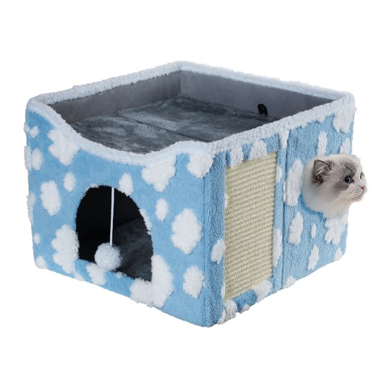 Sky Patter Double-Layer Cat House with Scratching Mat Foldable Enclosed Cat Cave Pet Cube House Nest for Indoor Sky Patter Double-Layer Cat House with Scratching Mat Foldable Enclosed Cat Cave Pet Cube House Nest for Indoor