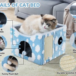 Sky Patter Double-Layer Cat House with Scratching Mat Foldable Enclosed Cat Cave Pet Cube House Nest for Indoor Sky Patter Double-Layer Cat House with Scratching Mat Foldable Enclosed Cat Cave Pet Cube House Nest for Indoor