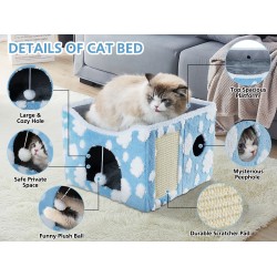 Sky Patter Double-Layer Cat House with Scratching Mat Foldable Enclosed Cat Cave Pet Cube House Nest for Indoor Sky Patter Double-Layer Cat House with Scratching Mat Foldable Enclosed Cat Cave Pet Cube House Nest for Indoor