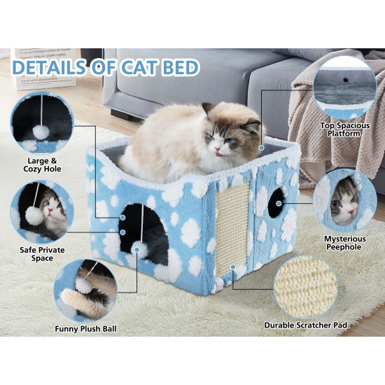 Sky Patter Double-Layer Cat House with Scratching Mat Foldable Enclosed Cat Cave Pet Cube House Nest for Indoor Sky Patter Double-Layer Cat House with Scratching Mat Foldable Enclosed Cat Cave Pet Cube House Nest for Indoor