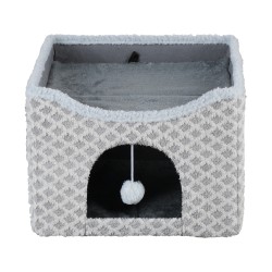 Gray Diamond Pattern Double-Layer Cat House with Scratching Mat Foldable Enclosed Cat Cave Pet Cube House Nest for Indoor Gray Diamond Pattern Double-Layer Cat House with Scratching Mat Foldable Enclosed Cat Cave Pet Cube House Nest for Indoor
