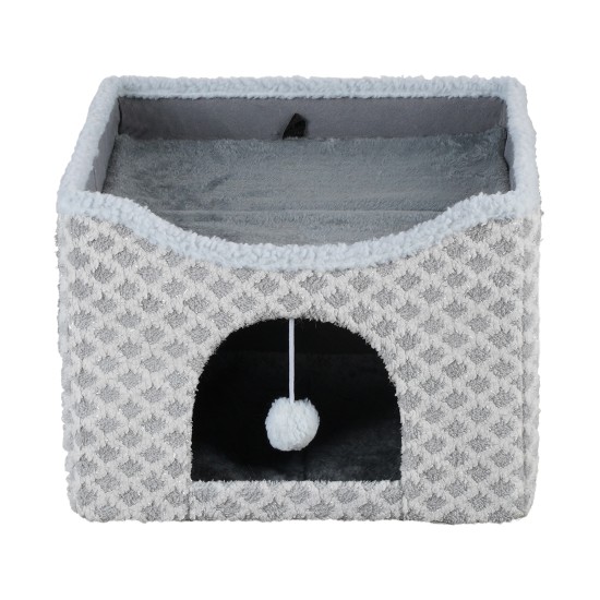 Gray Diamond Pattern Double-Layer Cat House with Scratching Mat Foldable Enclosed Cat Cave Pet Cube House Nest for Indoor Gray Diamond Pattern Double-Layer Cat House with Scratching Mat Foldable Enclosed Cat Cave Pet Cube House Nest for Indoor