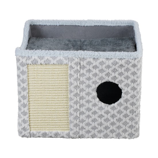 Gray Diamond Pattern Double-Layer Cat House with Scratching Mat Foldable Enclosed Cat Cave Pet Cube House Nest for Indoor Gray Diamond Pattern Double-Layer Cat House with Scratching Mat Foldable Enclosed Cat Cave Pet Cube House Nest for Indoor