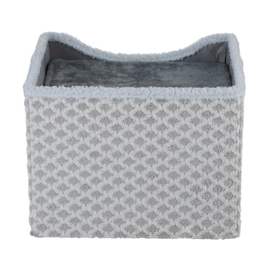 Gray Diamond Pattern Double-Layer Cat House with Scratching Mat Foldable Enclosed Cat Cave Pet Cube House Nest for Indoor Gray Diamond Pattern Double-Layer Cat House with Scratching Mat Foldable Enclosed Cat Cave Pet Cube House Nest for Indoor