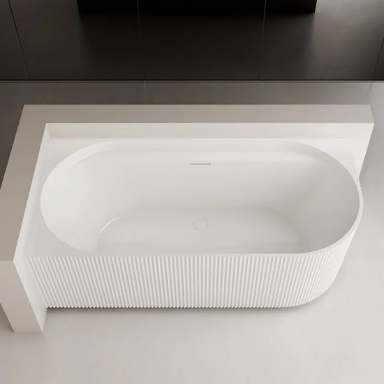 1500x750x580mm Flutted V-Groove Left Corner Bathtub Acrylic Gloss White Bath Tub