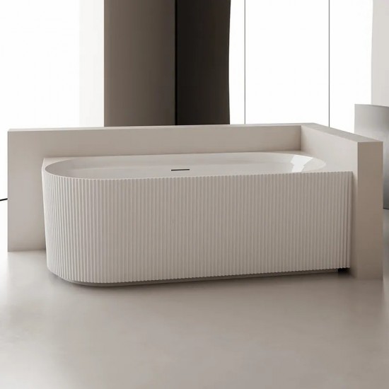 1500x750x580mm Flutted V-Groove Right Corner Bathtub Acrylic Gloss White Bath Tub