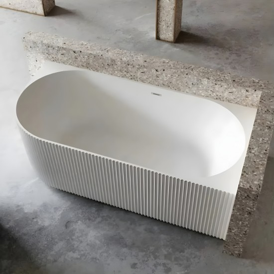 1500x750x580mm Flutted V-Groove Right Corner Bathtub Acrylic Gloss White Bath Tub