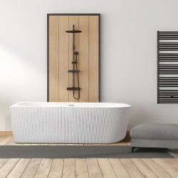 1700x800x580mm Flutted V-Groove Left Corner Bathtub Acrylic Gloss White Bath Tub
