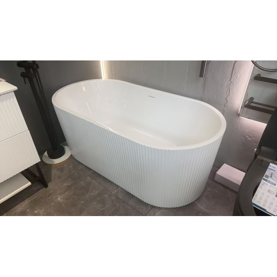 1500x750x580mm Flutted V-Groove Bathtub Freestanding Acrylic Apron Gloss White Bath Tub