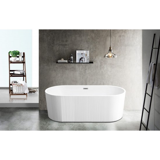 1500x750x580mm Flutted V-Groove Bathtub Freestanding Acrylic Apron Gloss White Bath Tub