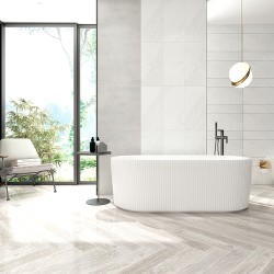 1700x800x580mm Flutted V-Groove Bathtub Freestanding Acrylic Apron Gloss White Bath Tub