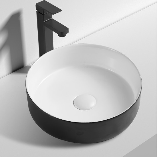 355*355*120mm Bathroom Round Above Counter Black&Gloss White Ceramic Wash Basin