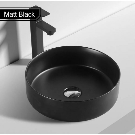 355*355*120mm Bathroom Round Above Counter Matt Black Ceramic Wash Basin