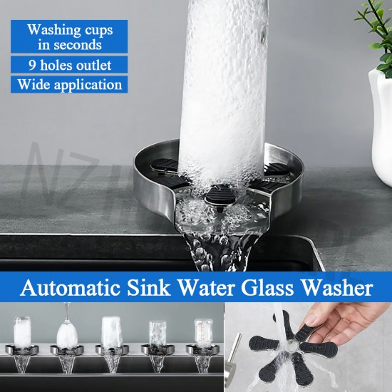 Automatic Stainless Steel Brushed Silver Glass Rinser Bottle/Cup Washer for Kitchen Sinks/Bar