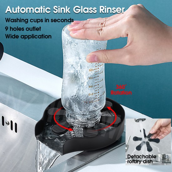 Automatic Stainless Steel Matt Black Glass Rinser Bottle/Cup Washer for Kitchen Sinks/Bar
