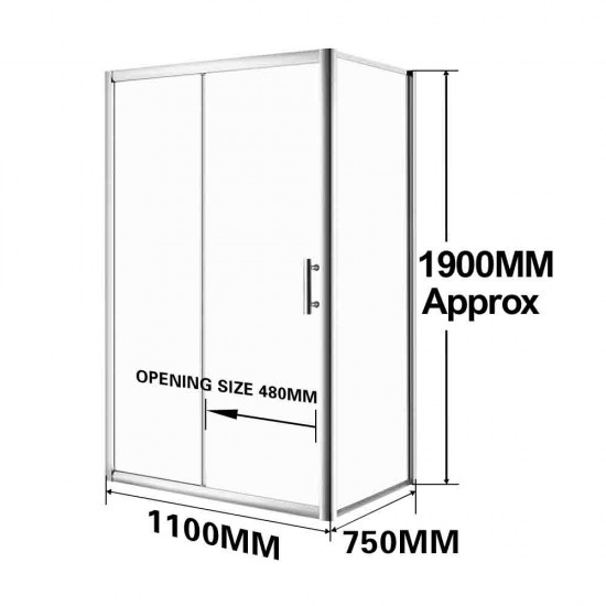 1100*750*1900mm Sliding Shower Glass Door and Return Only