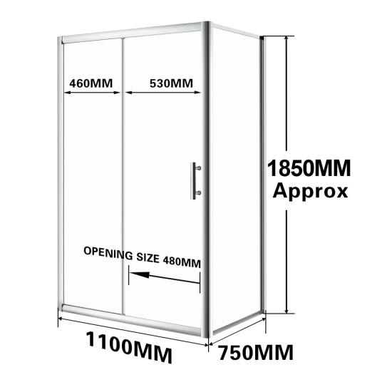 1100*750*1850mm Sliding Shower Glass Door and Return Only 1100*750*1850mm Sliding Shower Glass Door and Return Only