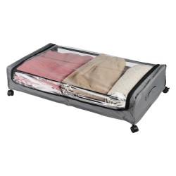 2 PCS Under Bed Storage Containers with Wheels with Clear Lids Rolling Trolley Box Organizer for Shoes Clothes Blankets Grey