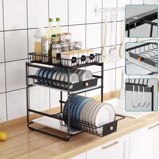 3 Tier Kitchen Organiser Dish & Bowl Drying Drawer Rack