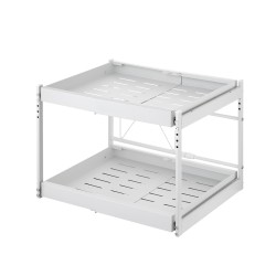 2-Tier Adjustable Under Sink Pull-Out Organizer  Sliding Metal Storage Drawer Rack for Kitchen Bathroom Cabinet 2-Tier Adjustable Under Sink Pull-Out Organizer  Sliding Metal Storage Drawer Rack for Kitchen Bathroom Cabinet