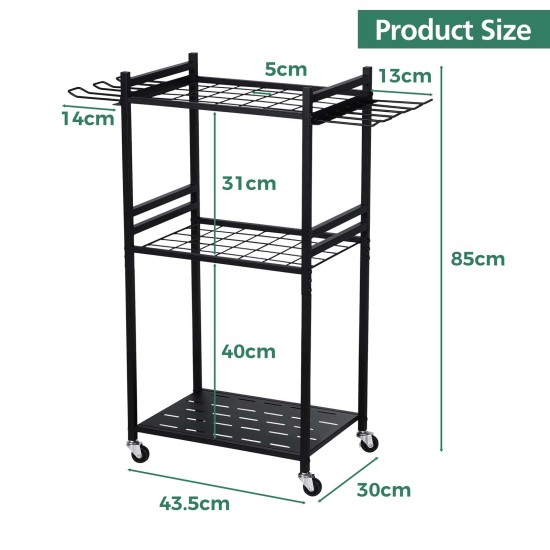 3 Tier Heavy Duty Garden Tool Organizer Rack with Wheels | Metal Rolling Storage Cart for Garage, Yard, Patio, Shed & Indoor/Outdoor Use 3 Tier Heavy Duty Garden Tool Organizer Rack with Wheels | Metal Rolling Storage Cart for Garage, Yard, Patio, Shed & Indoor/Outdoor Use