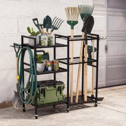 6 Tier Garden Tool Organizer with Wheels Heavy Duty Metal Garage Storage Rack for Yard & Shed 6 Tier Garden Tool Organizer with Wheels Heavy Duty Metal Garage Storage Rack for Yard & Shed