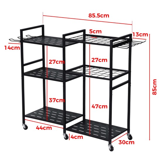6 Tier Garden Tool Organizer with Wheels Heavy Duty Metal Garage Storage Rack for Yard & Shed