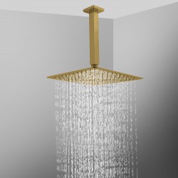 10 inch Super-slim Square Brushed Yellow Gold Rainfall Shower Head w 200mm Ceiling Mounted Shower Arm 10 inch Super-slim Square Brushed Yellow Gold Rainfall Shower Head w 200mm Ceiling Mounted Shower Arm