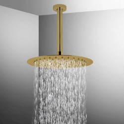 10 inch Super-slim Round Brushed Yellow Gold Rainfall Shower Head w 300mm Ceiling Mounted Shower Arm 10 inch Super-slim Round Brushed Yellow Gold Rainfall Shower Head w 300mm Ceiling Mounted Shower Arm