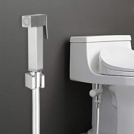 Square Brass Brushed Nickel Toilet Bidet Spray Wash Kit Diverter Set with 1.2m PVC Hose