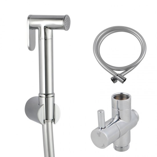 Round Chrome Toilet Bidet Spray Wash Kit with Diverter Tap Set 1.2m PVC Water Hose