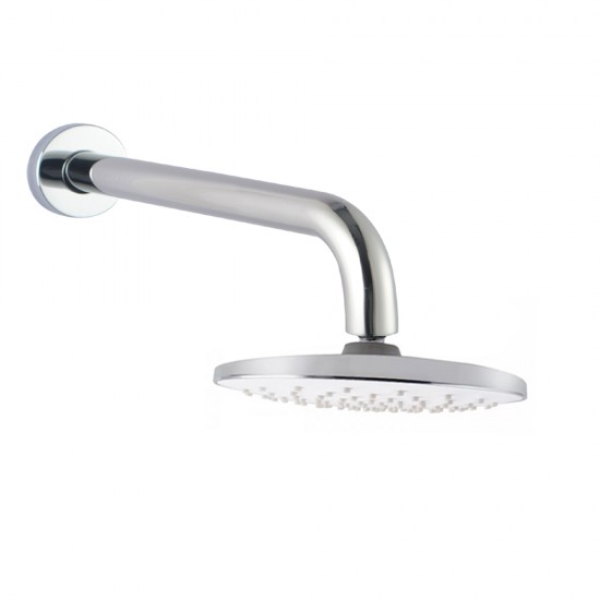 Round 200mm Chrome&White ABS Shower Head with Wall Mounted Shower Arm