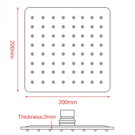 200mm 8 inch Stainless steel Super-slim Square Chrome Rainfall Shower Head 