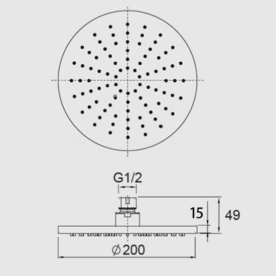 Round Matte Black 200mm ABS Shower Head with Ceiling Mounted Shower Arm