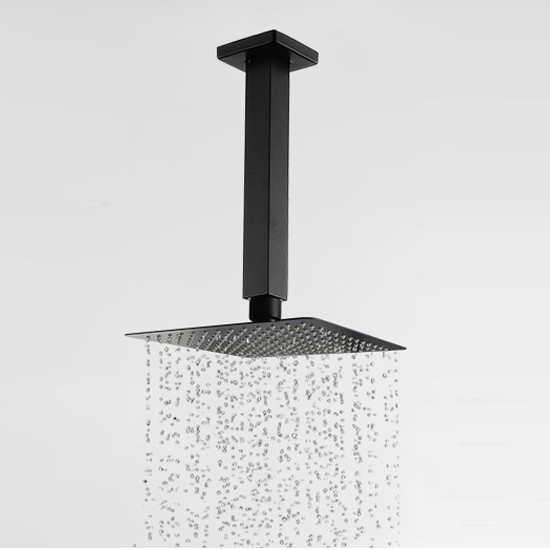 Square Matte Black 300mm Shower Head with Ceiling Mounted Shower Arm