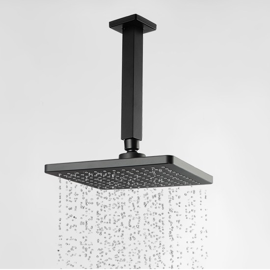 Square Matte Black 200mm ABS Shower Head with Ceiling Mounted Shower Arm