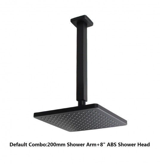 Square Matte Black 200mm ABS Shower Head with Ceiling Mounted Shower Arm