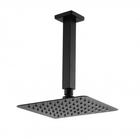 Square Matte Black 250mm Shower Head with Ceiling Mounted Shower Arm