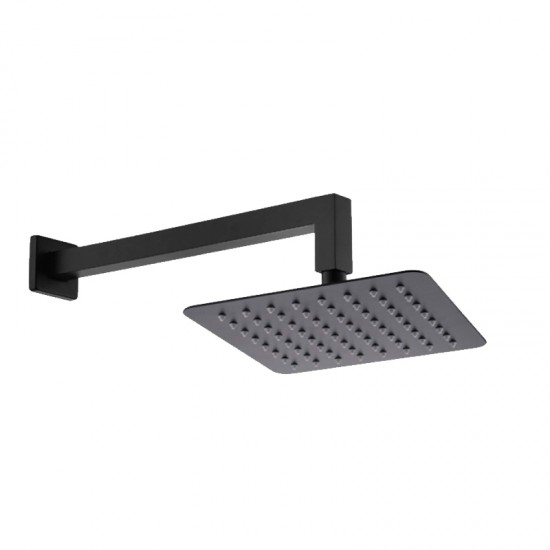 Square Matte Black Rainfall Shower Head with Wall Mounted Shower Arm