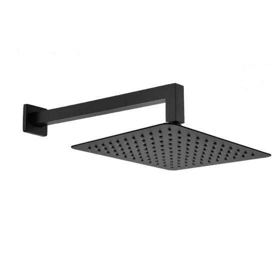 Square Matte Black 300mm Shower Head with Wall Mounted Shower Arm