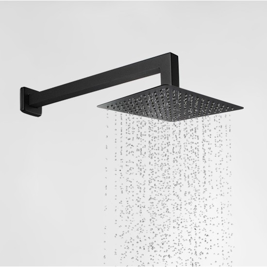 Square Matte Black 300mm Shower Head with Wall Mounted Shower Arm