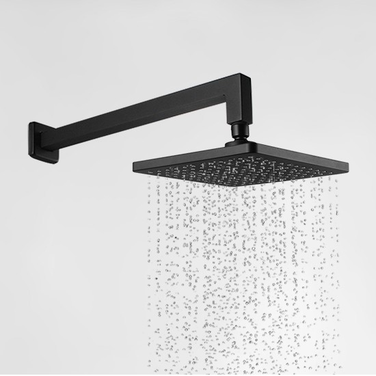 Square Matte Black 200mm ABS Shower Head with Wall Mounted Shower Arm