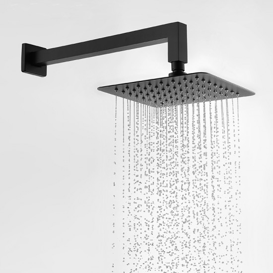 Square Matte Black Rainfall Shower Head with Wall Mounted Shower Arm