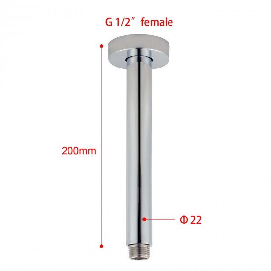 200mm Round Chrome Ceiling Shower Arm