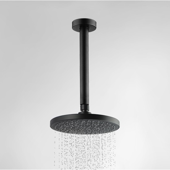 Round Matte Black 200mm ABS Shower Head with Ceiling Mounted Shower Arm