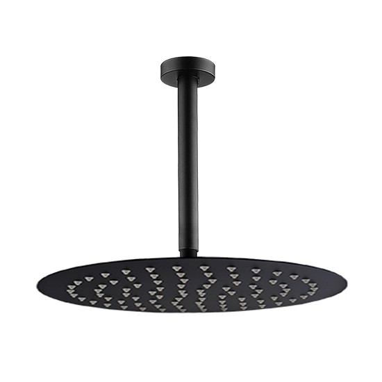 Round Matte Black 300mm Rainfall Shower Head with Ceiling Mounted Shower Arm